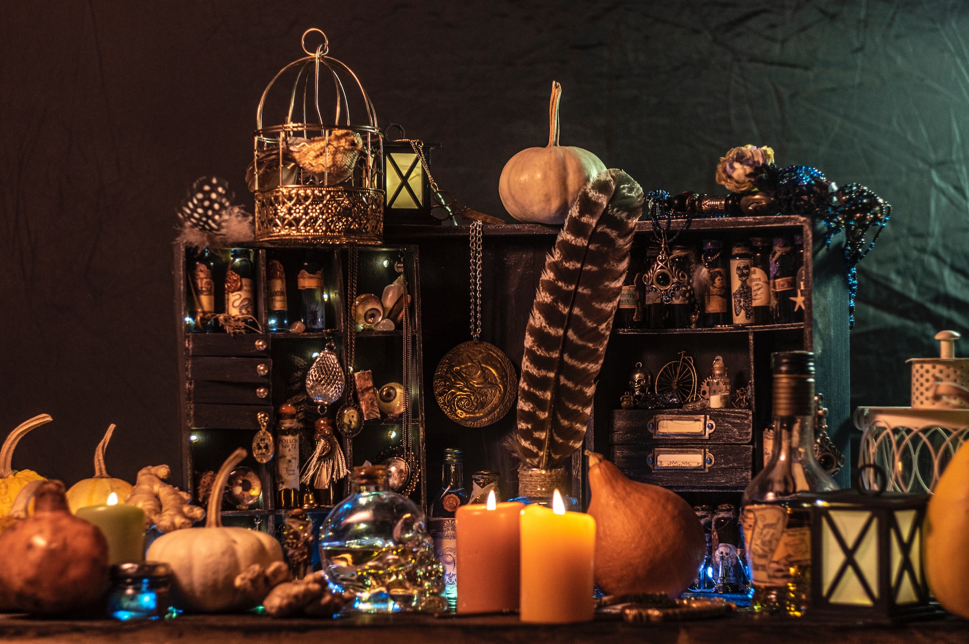 antiques in cabinet